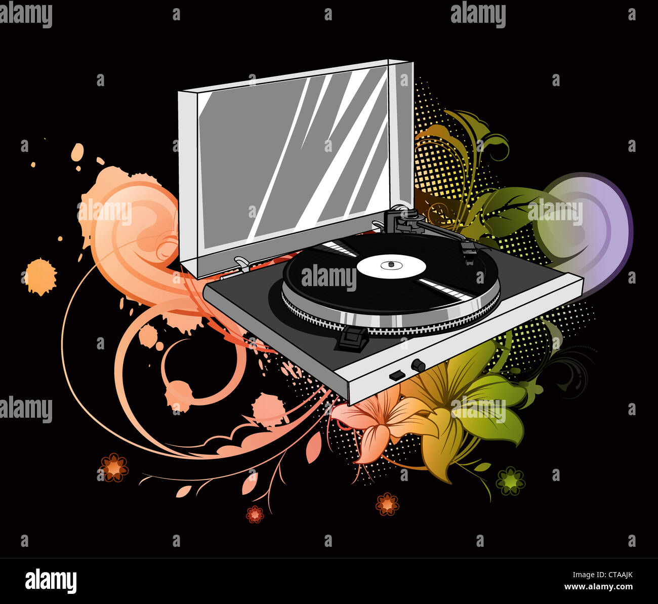 vector concert poster with turntable Stock Photo - Alamy