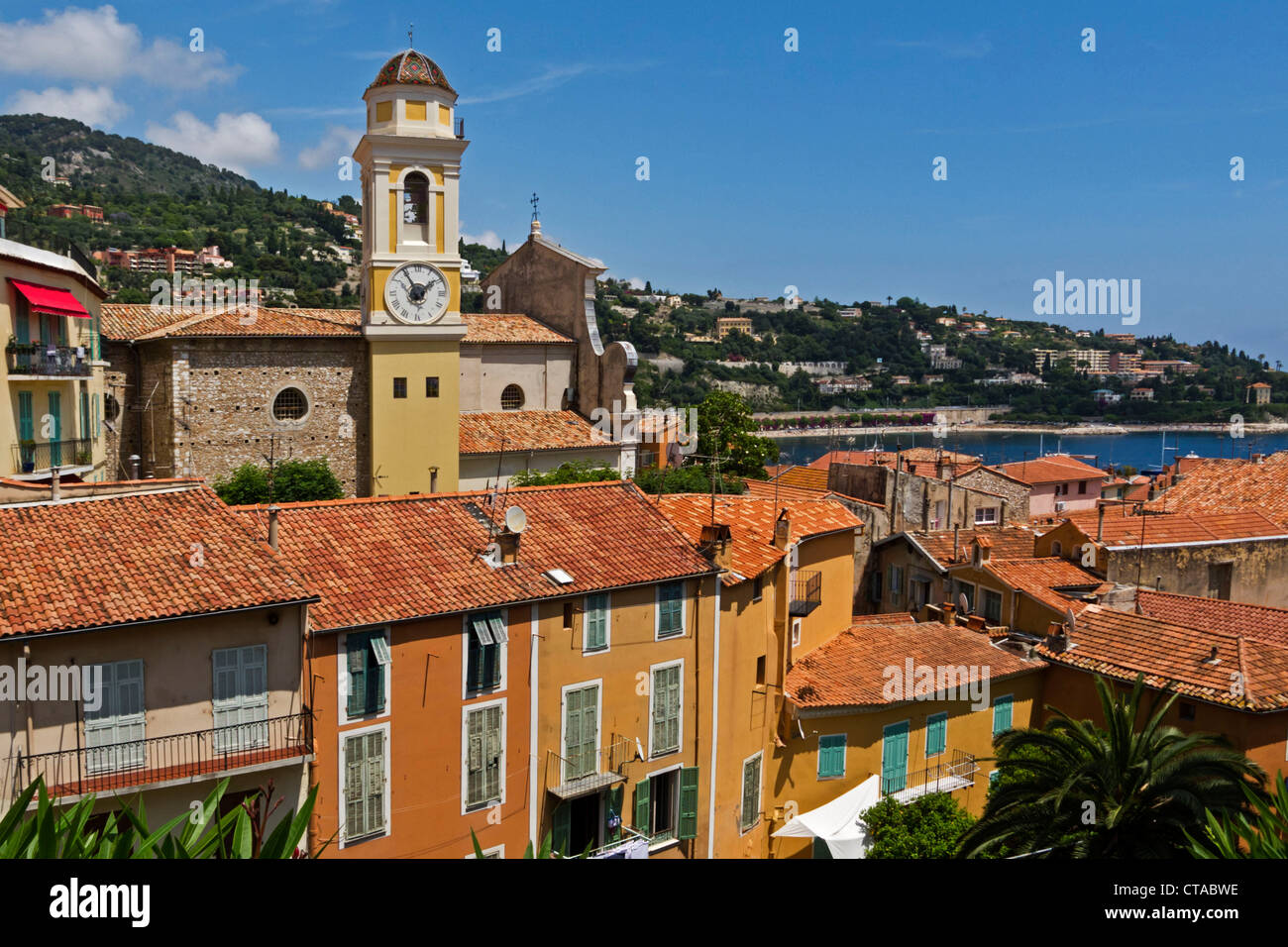 View of the old town of Villefranche sur mer, Cote d'Azur, Provence, France, Europe Stock Photo