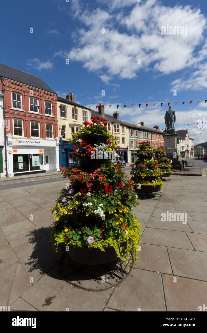 Municipal flower arrangements at St Mary's Church, Brecon town centre Stock Photo