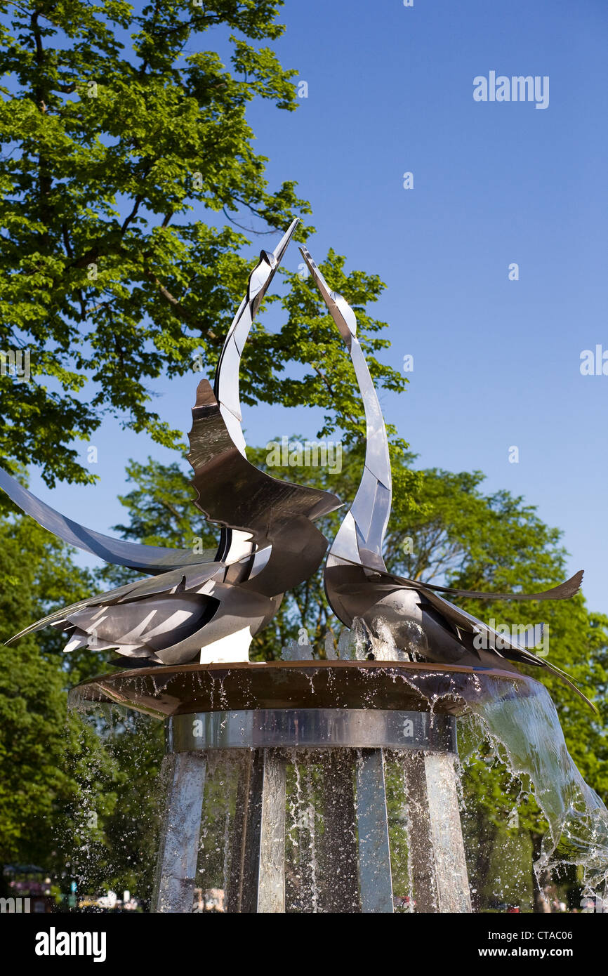 Swan water fountain in Stratford Upon Avon, Warwickshire, England Stock Photo