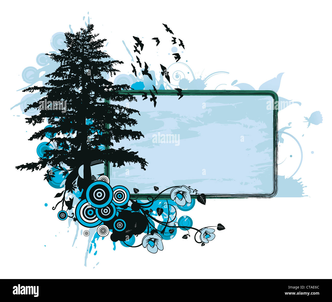 grunge floral frame with tree vector illustration Stock Photo - Alamy