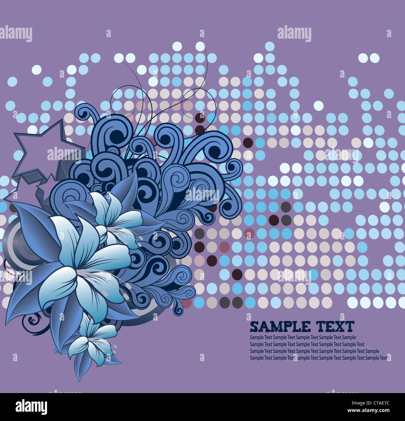 vector retro floral background with stars Stock Photo - Alamy