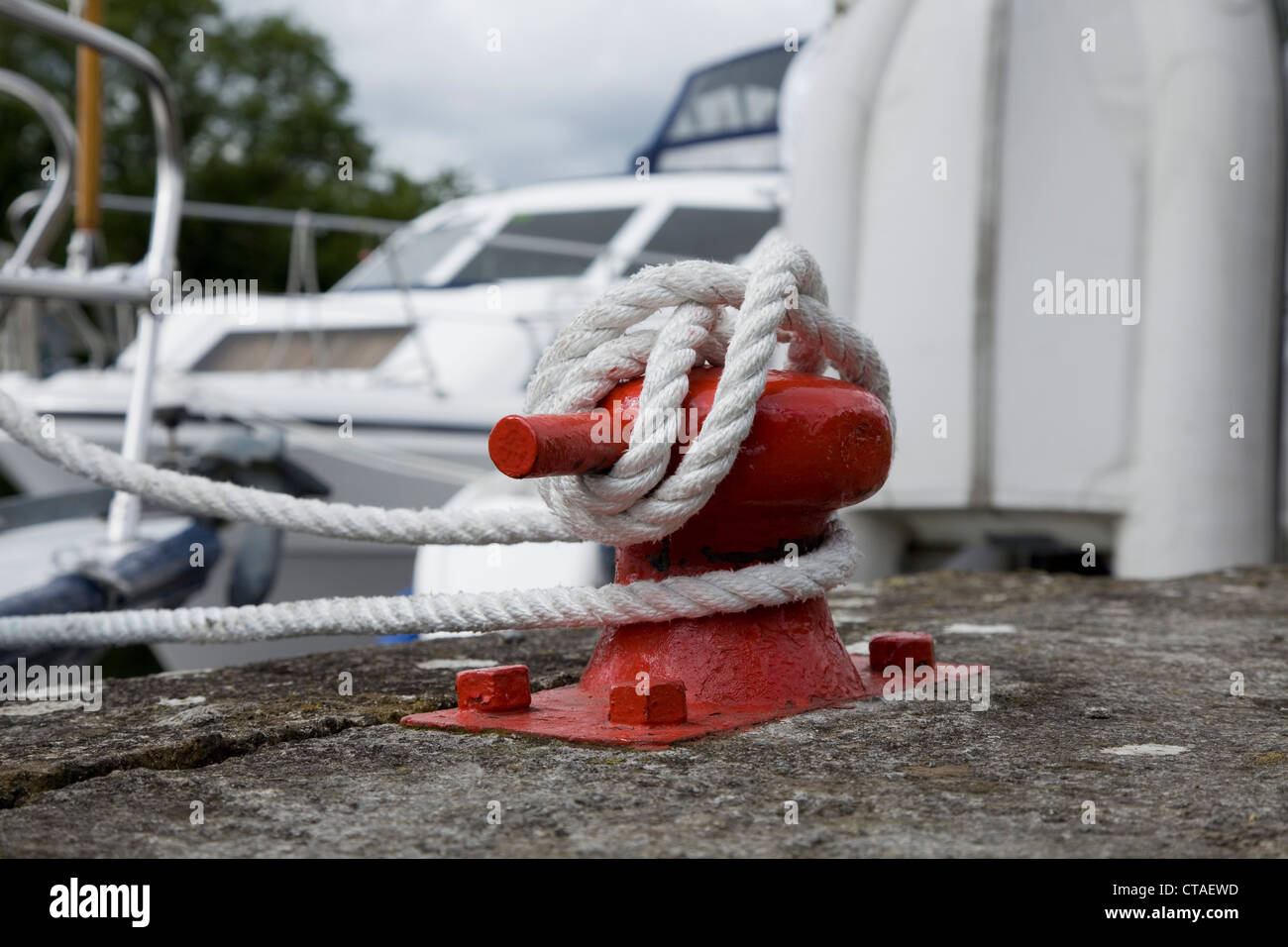 Cleat at edge of public marina in Drumsna, County Leitrim, Ireland Stock Photo