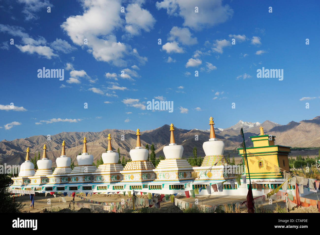 Stupas, Chorten, Choglamsar, Leh, Ladakh, Jammu and Kashmir. India Stock Photo