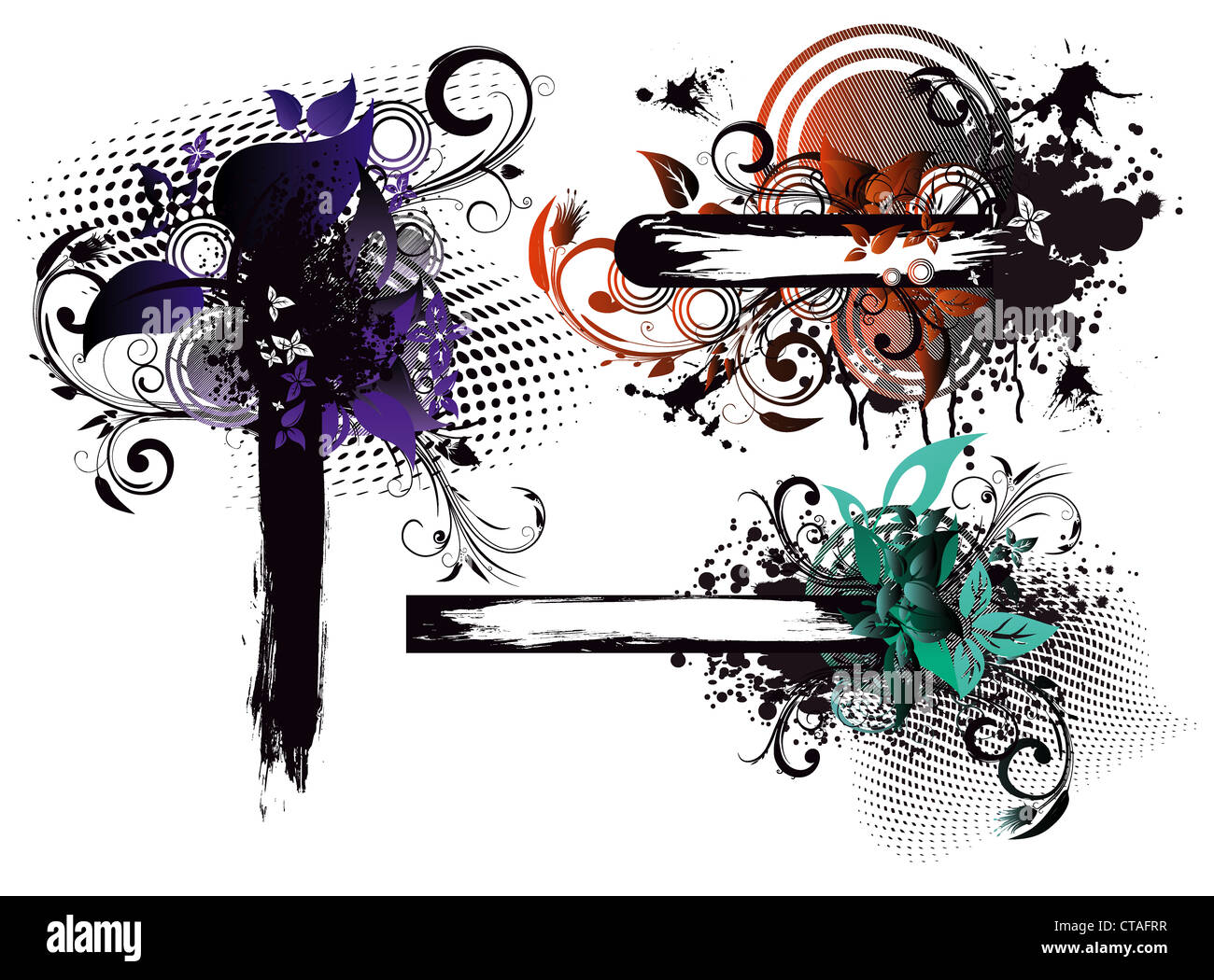 grunge floral frames set vector illustration Stock Photo - Alamy