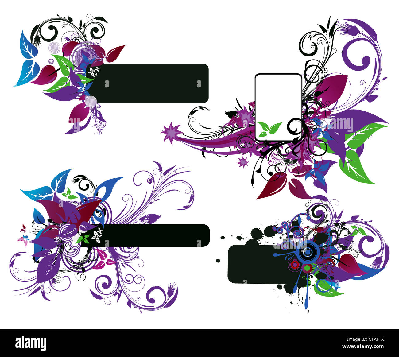 grunge floral frames set vector illustration Stock Photo - Alamy