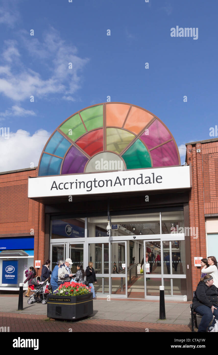 The Union Street entrance to the town centre shopping mall, the Arndale Centre in Accrington, Lancashire. Stock Photo