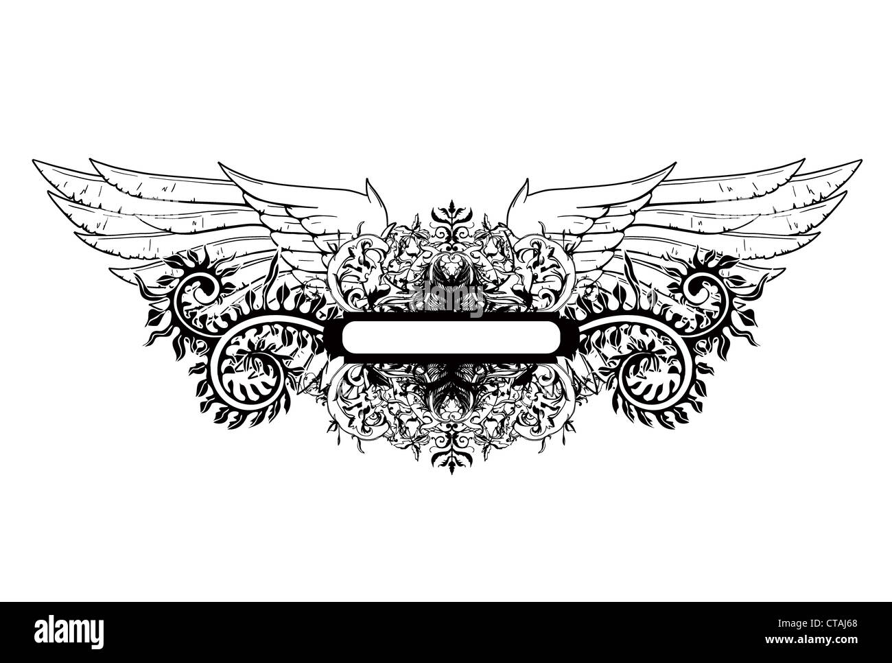 vector vintage floral frame with wings Stock Photo - Alamy