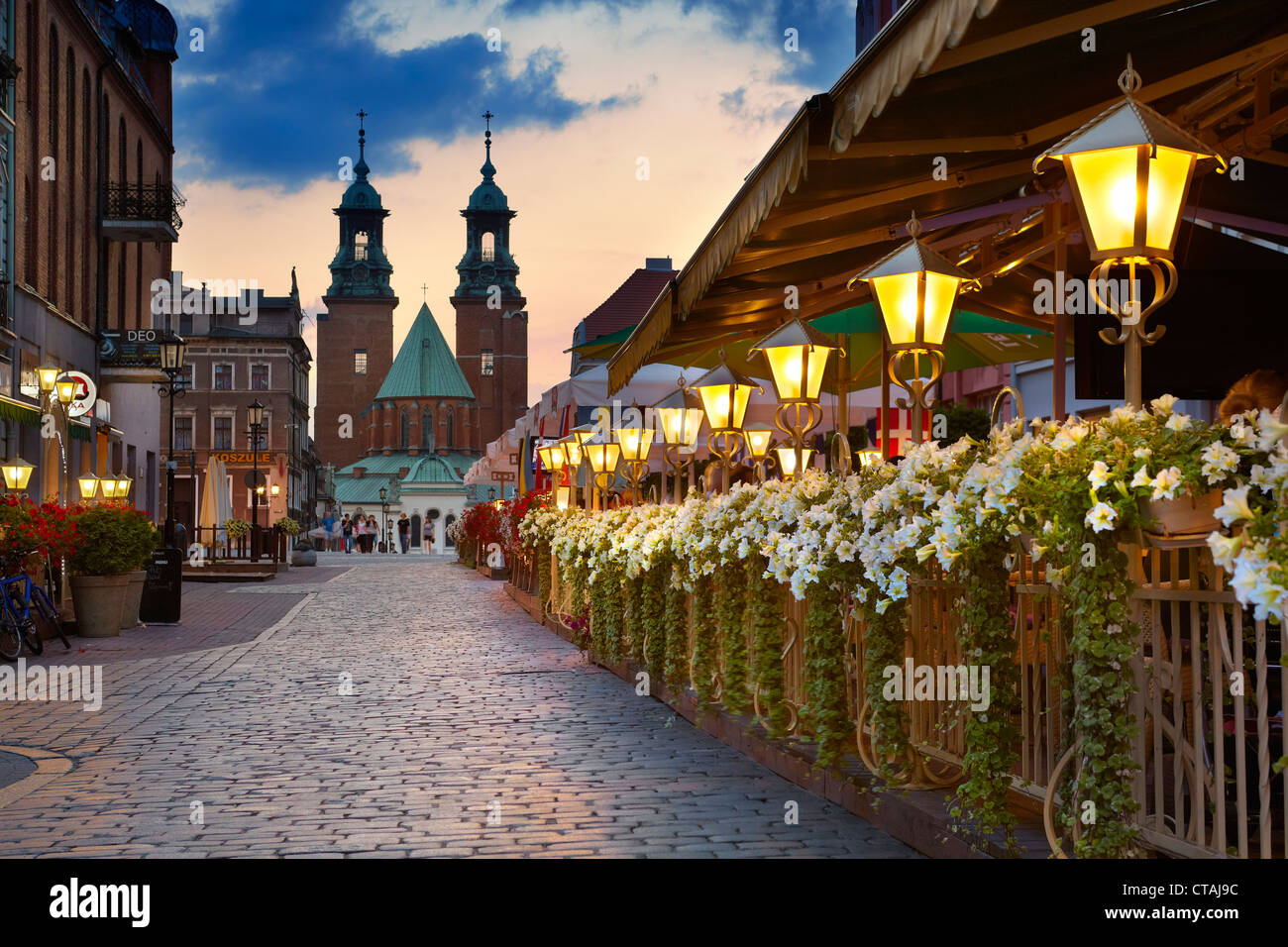 Gniezno - Old Town, Tumska street overlooking the Cathedral, Poland Stock Photo