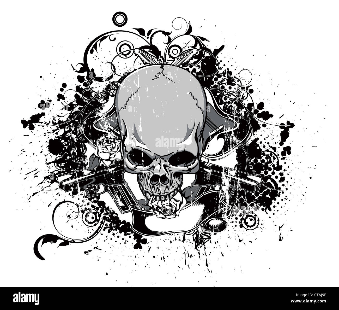 vector vintage emblem with skull Stock Photo - Alamy