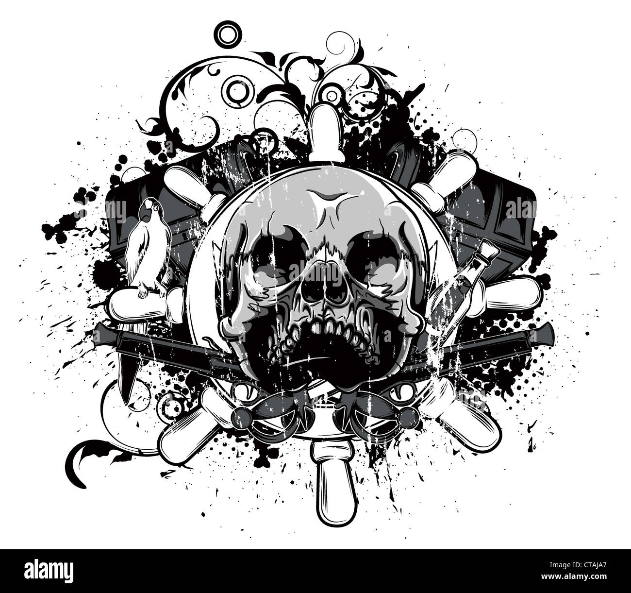 vector vintage emblem with skull Stock Photo - Alamy