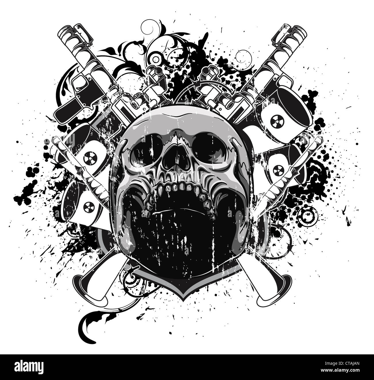 vector vintage emblem with skull Stock Photo - Alamy