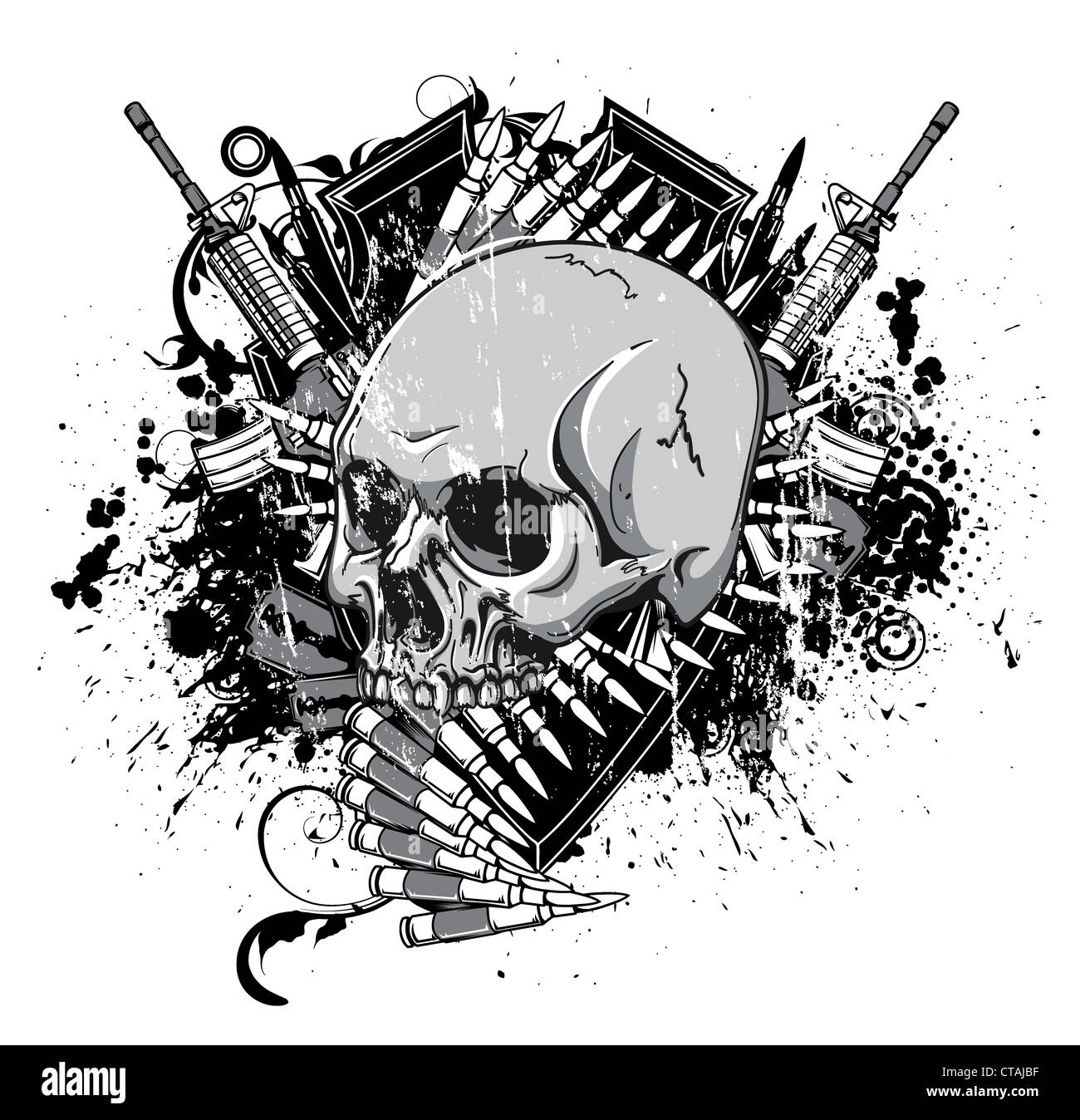 vector vintage emblem with skull Stock Photo - Alamy