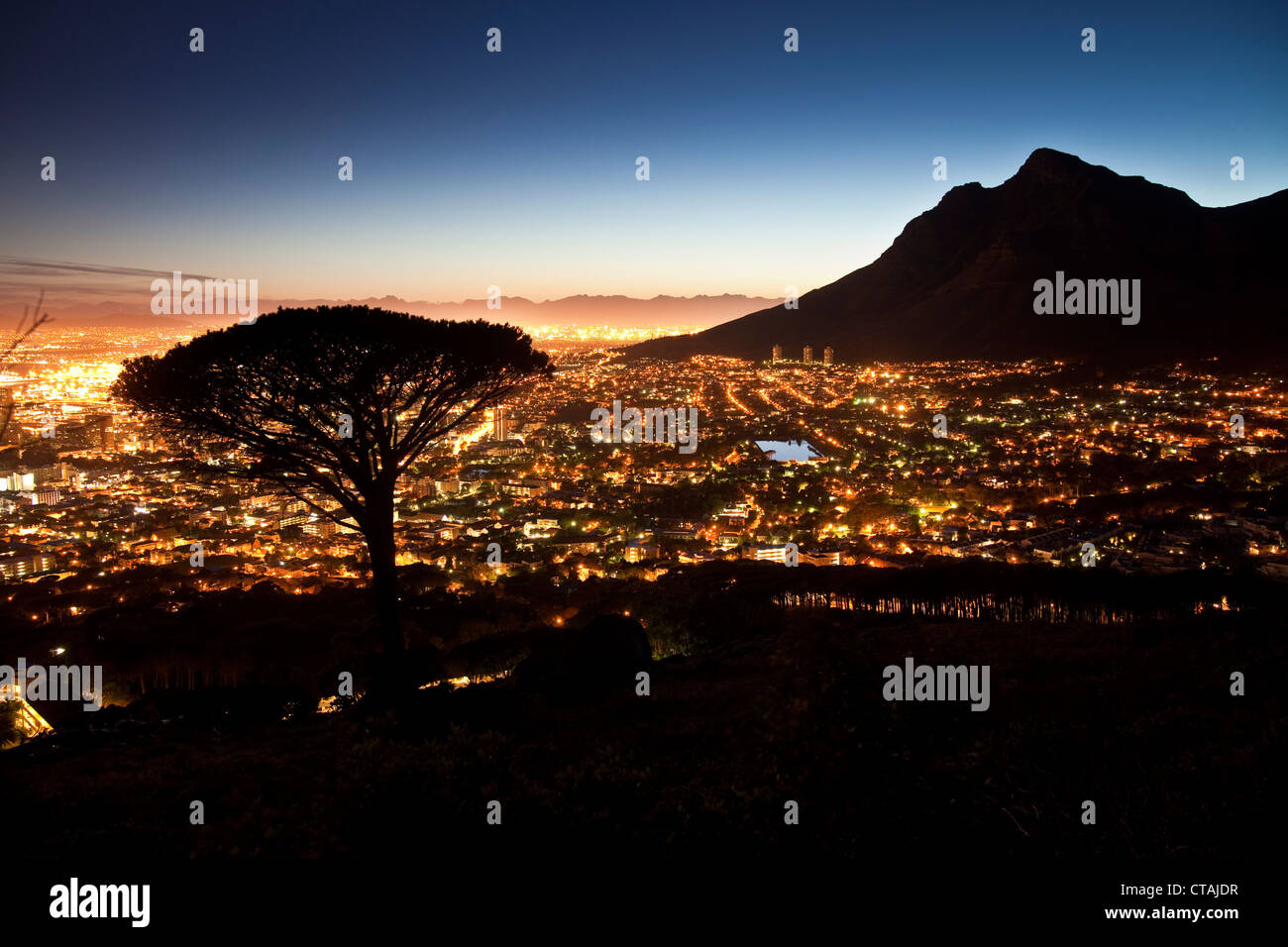 View from Signal Hill onto at night, Cape Town, Western Cape, South Africa Stock Photo