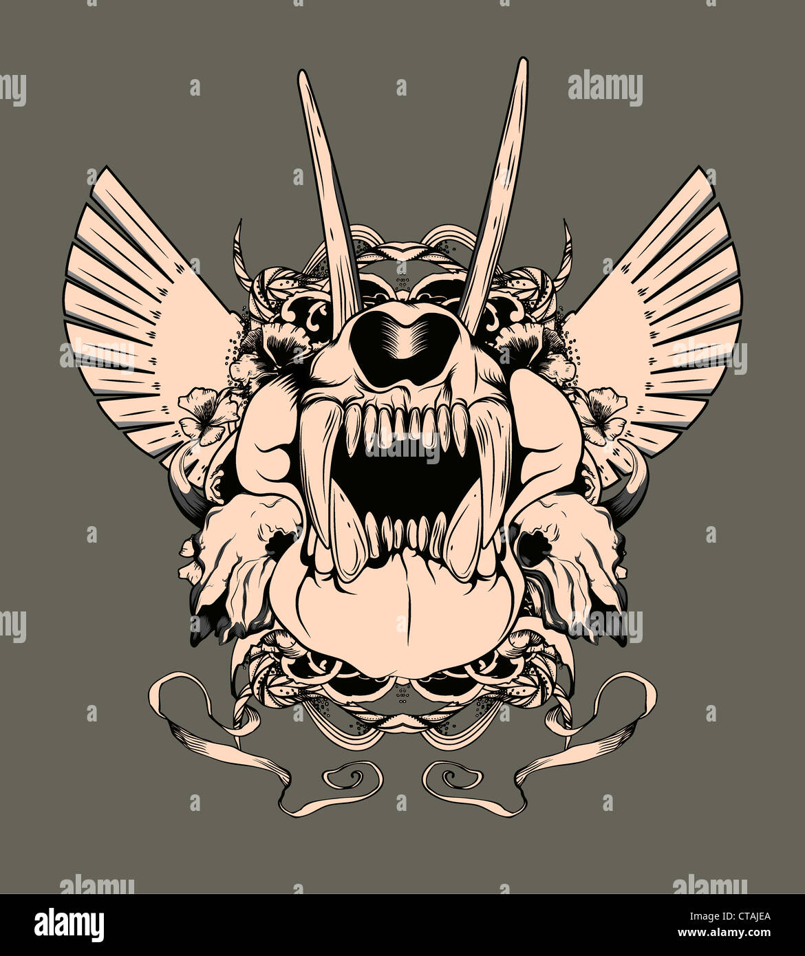 vector vintage emblem with animal skull Stock Photo - Alamy