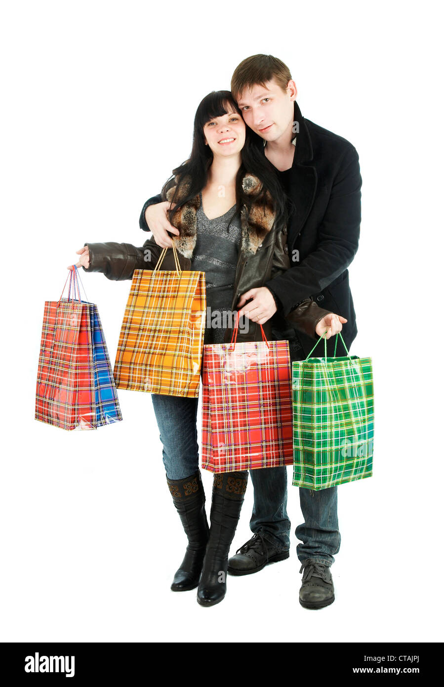 man and woman with purchases Stock Photo Alamy