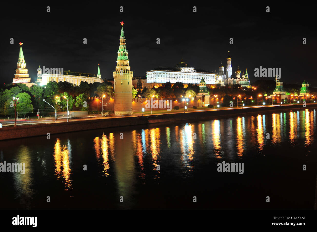 View from across the river of the Grand Kremlin Palace, Moscow. Stock Photo