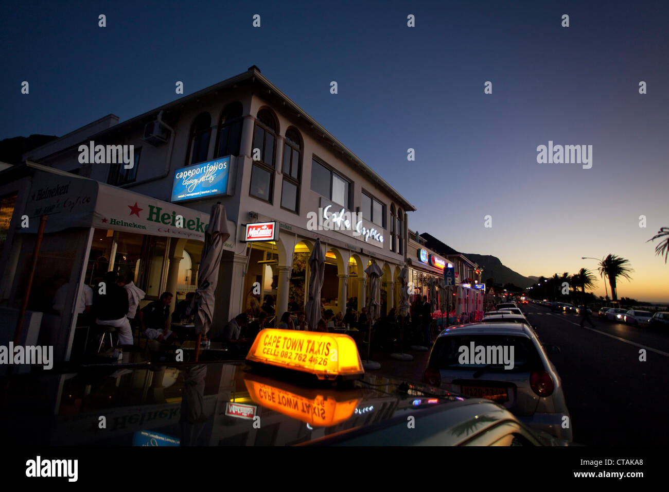 Night-life on Victoria Road at Camps Bay, Cape Town, Western Cape, South Africa, RSA, Africa Stock Photo