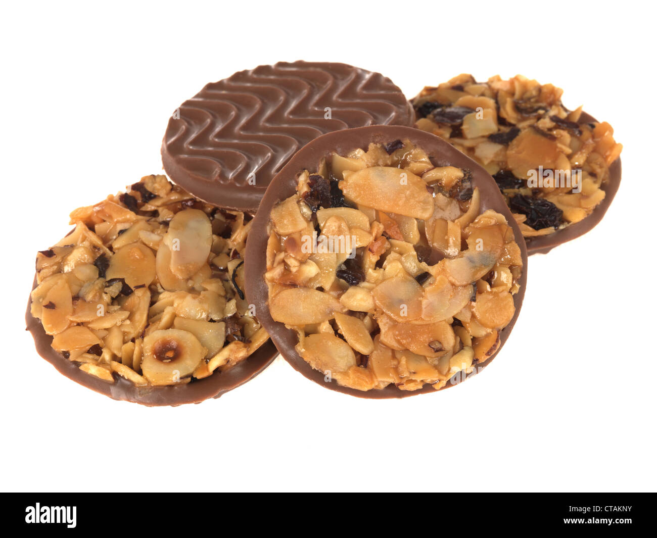 Tasty Luxury Christmas Milk Chocolate Florentines Biscuit Snacks, Isolated Against A White Background, With A Clipping Path And No People Stock Photo