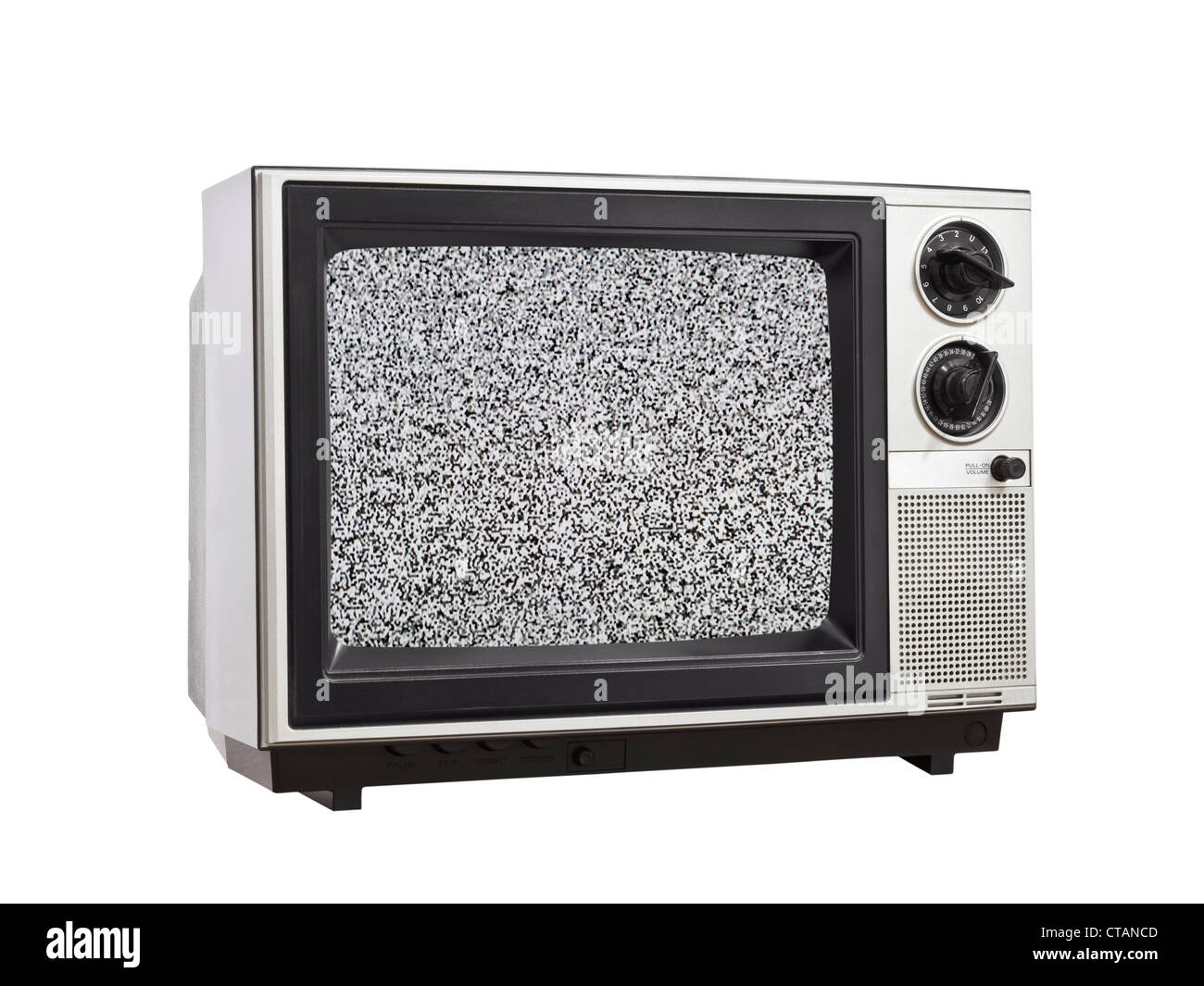 Vintage Television isolated with static screen. Stock Photo