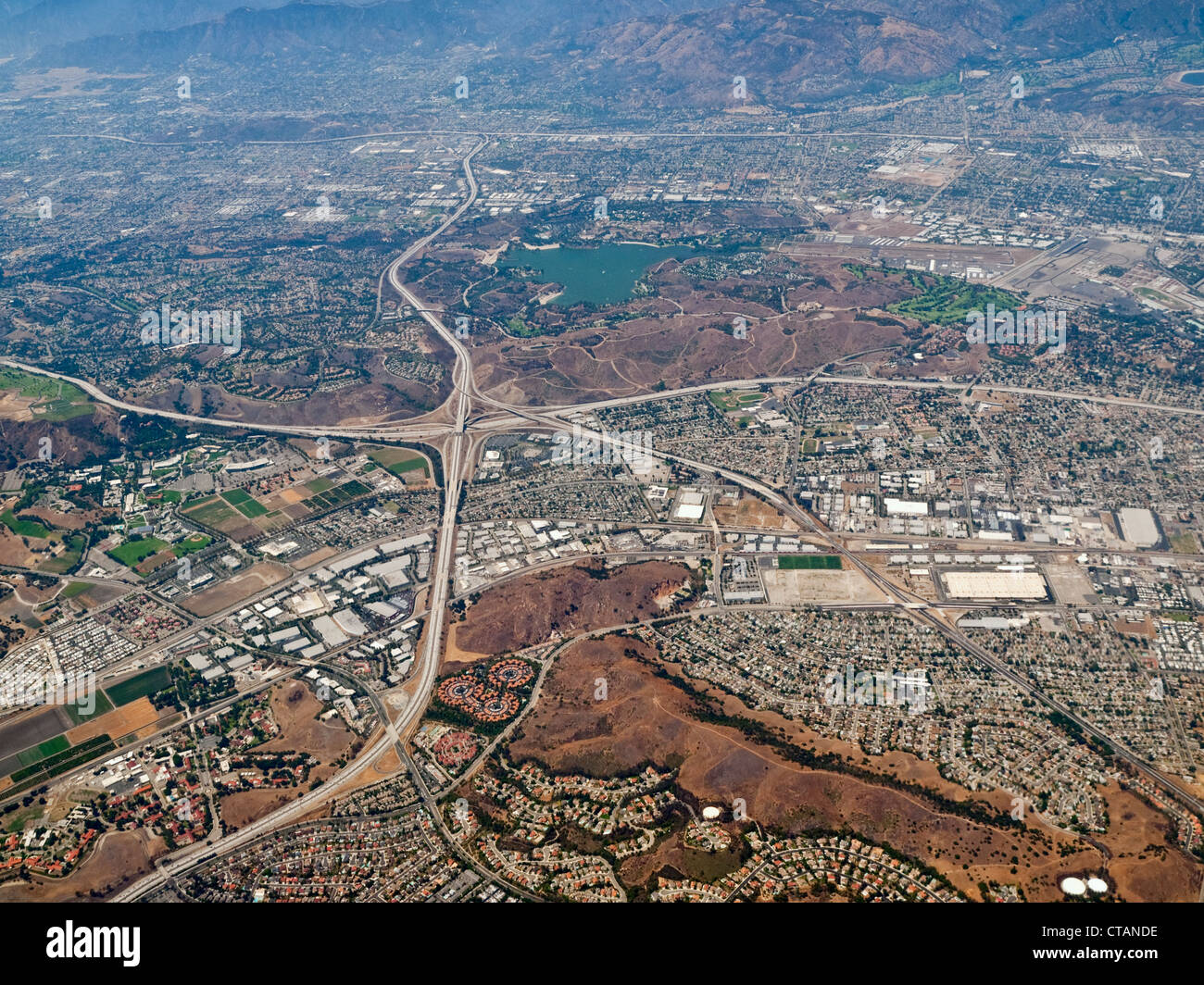 Pomona, Diamond Bar and San Dimas, California aerial. Stock Photo