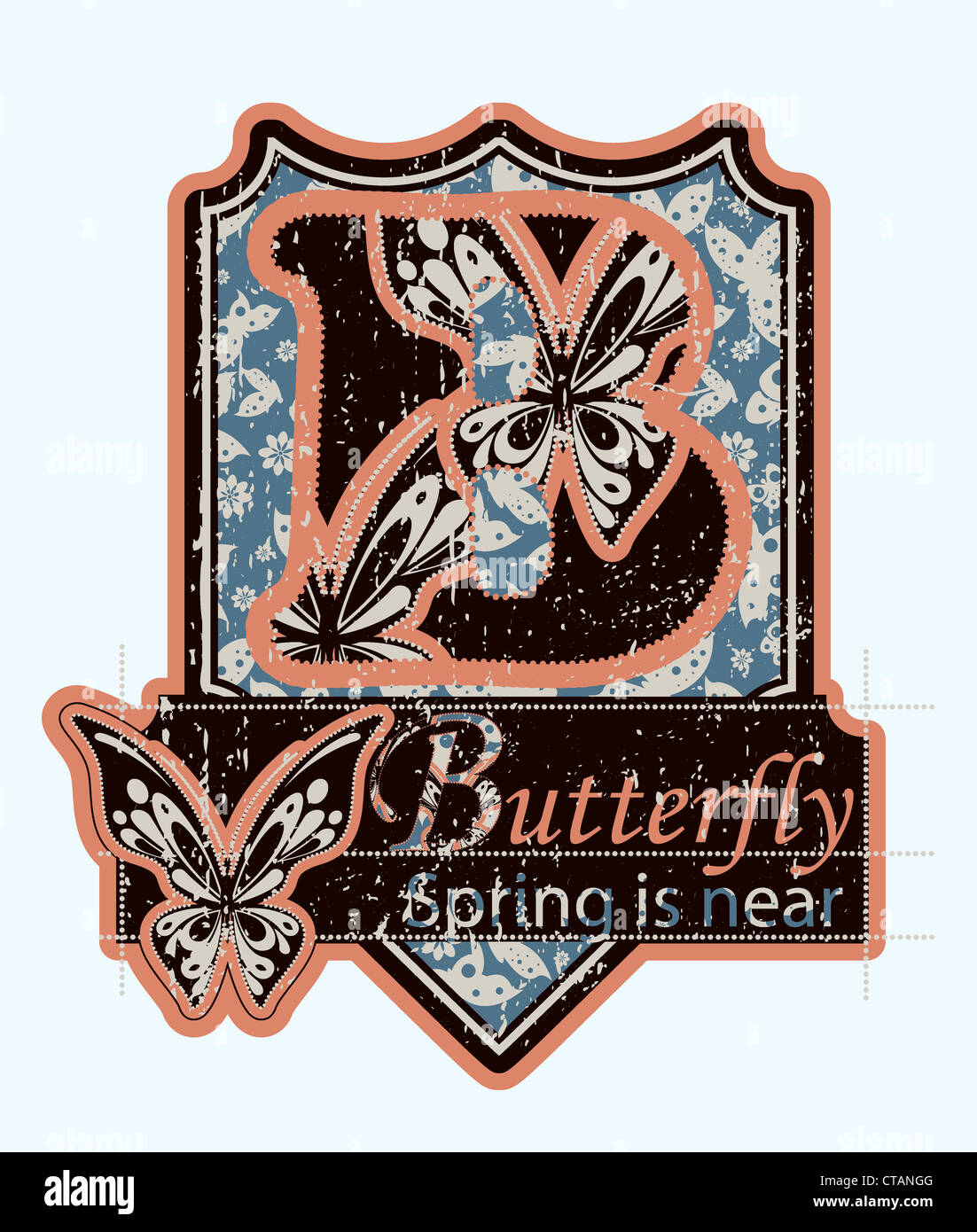 vector grunge label with butterflies Stock Photo - Alamy