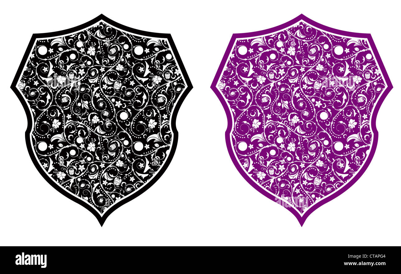 shield with floral vector illustration Stock Photo - Alamy