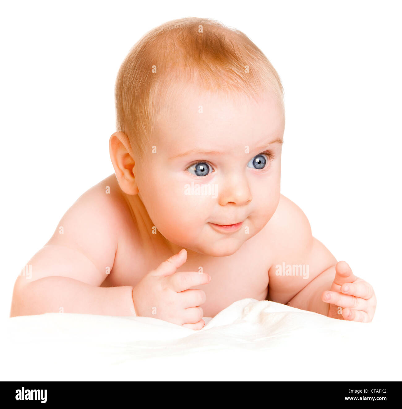 six-month-old baby on a white background Stock Photo - Alamy