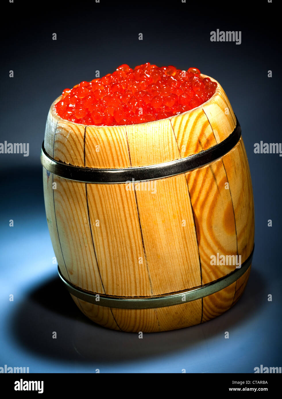 Russian red caviar in small barrel Stock Photo