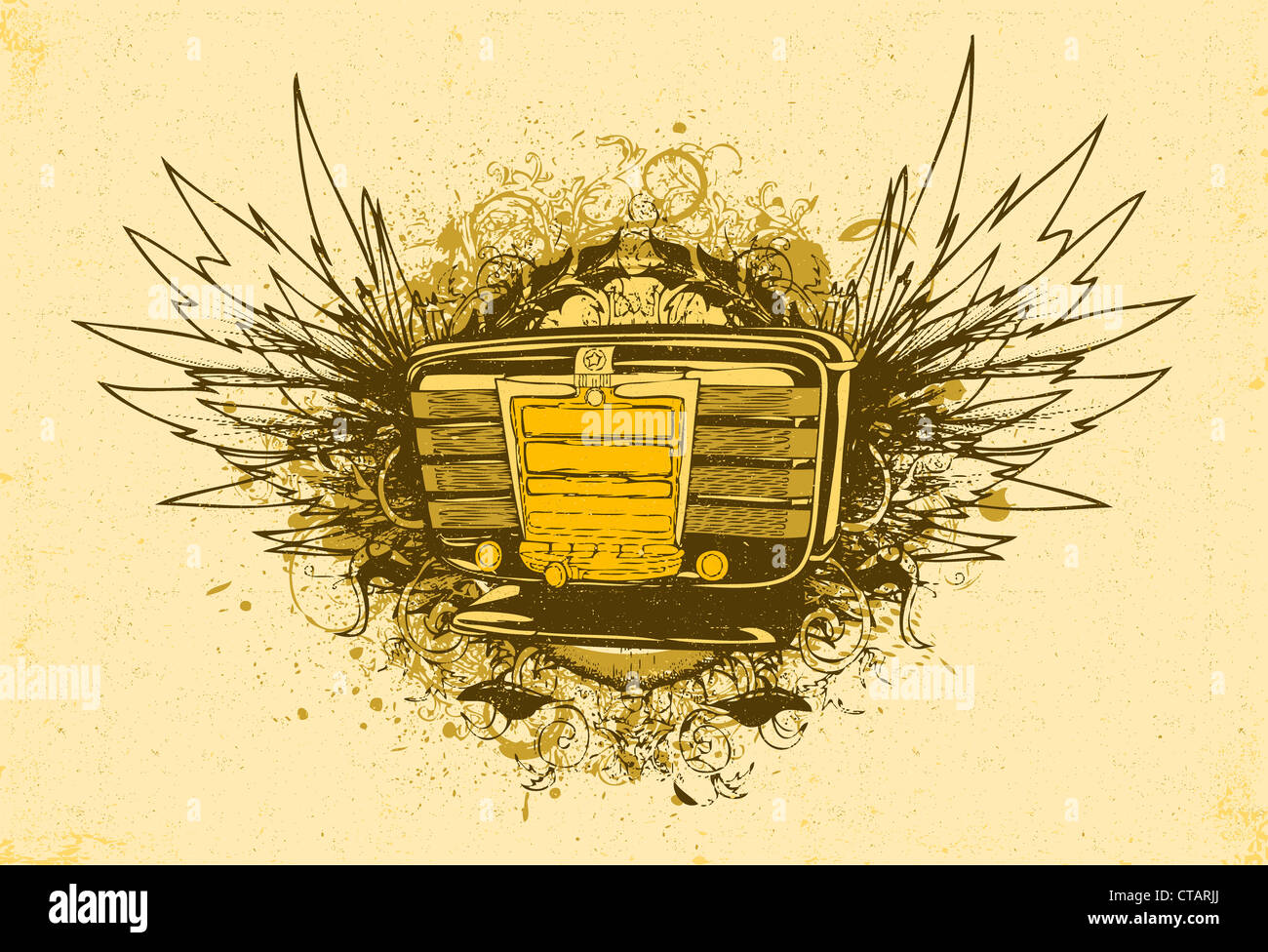 vector vintage music emblem with old radio Stock Photo - Alamy