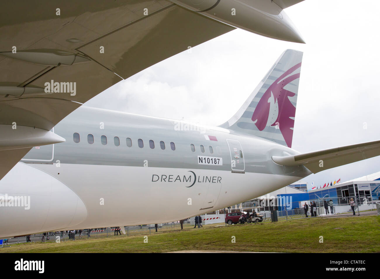 Farnborough International Airshow 2012.  The First Boeing 787 Dreamliner for Qatar airways. Stock Photo