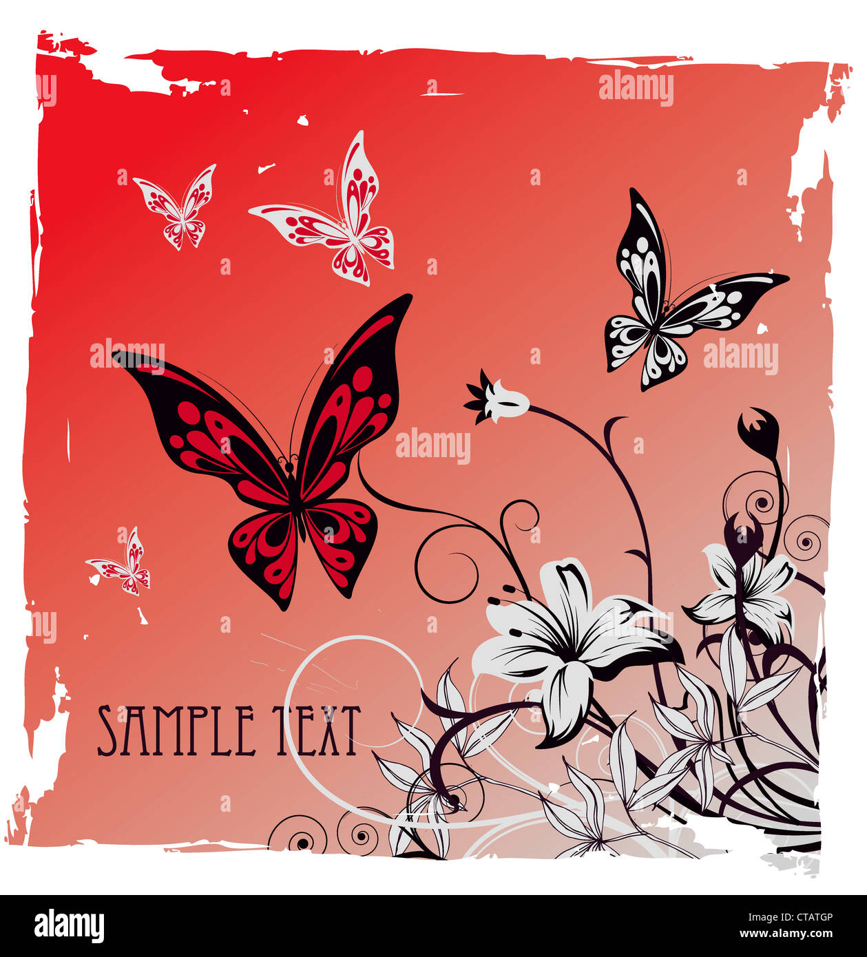 vector grunge floral background with butterflies Stock Photo - Alamy