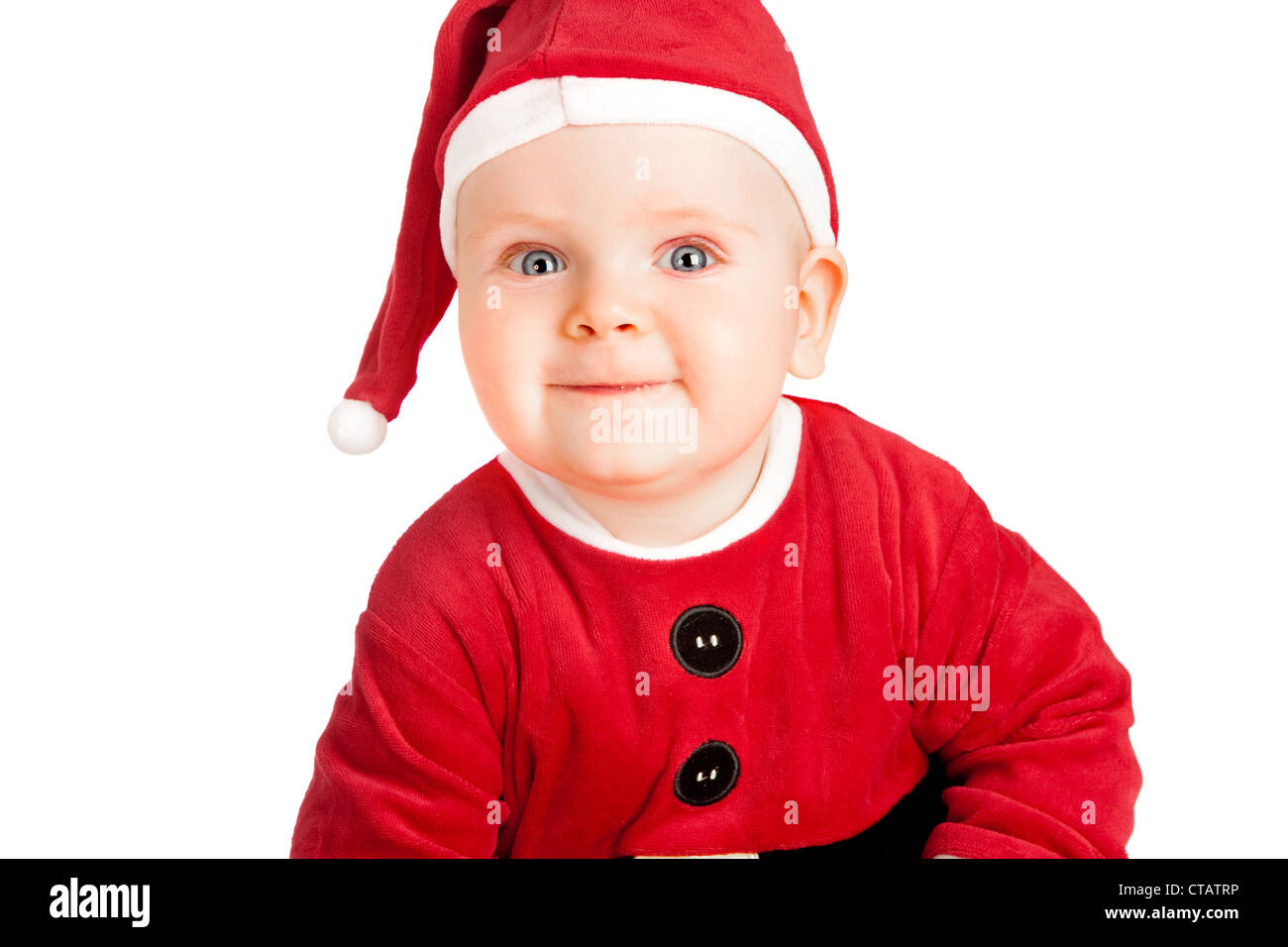 Baby In Santa Costume At Christmas Stock Photo Alamy