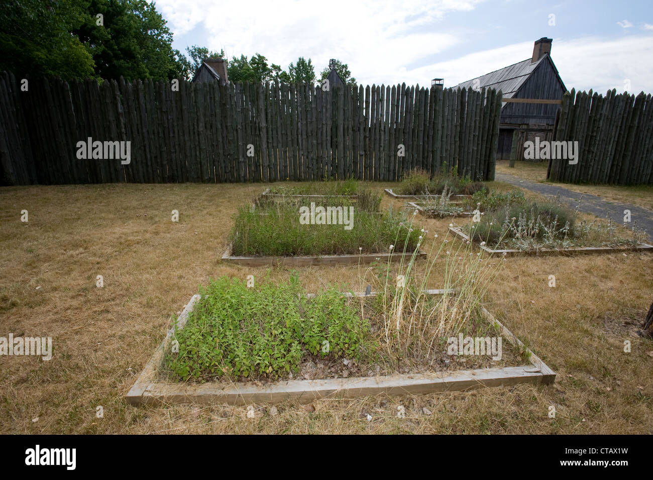 Vegetable and herb garden found at the Sainte Marie Among the Iroquois Living History Museum. Stock Photo