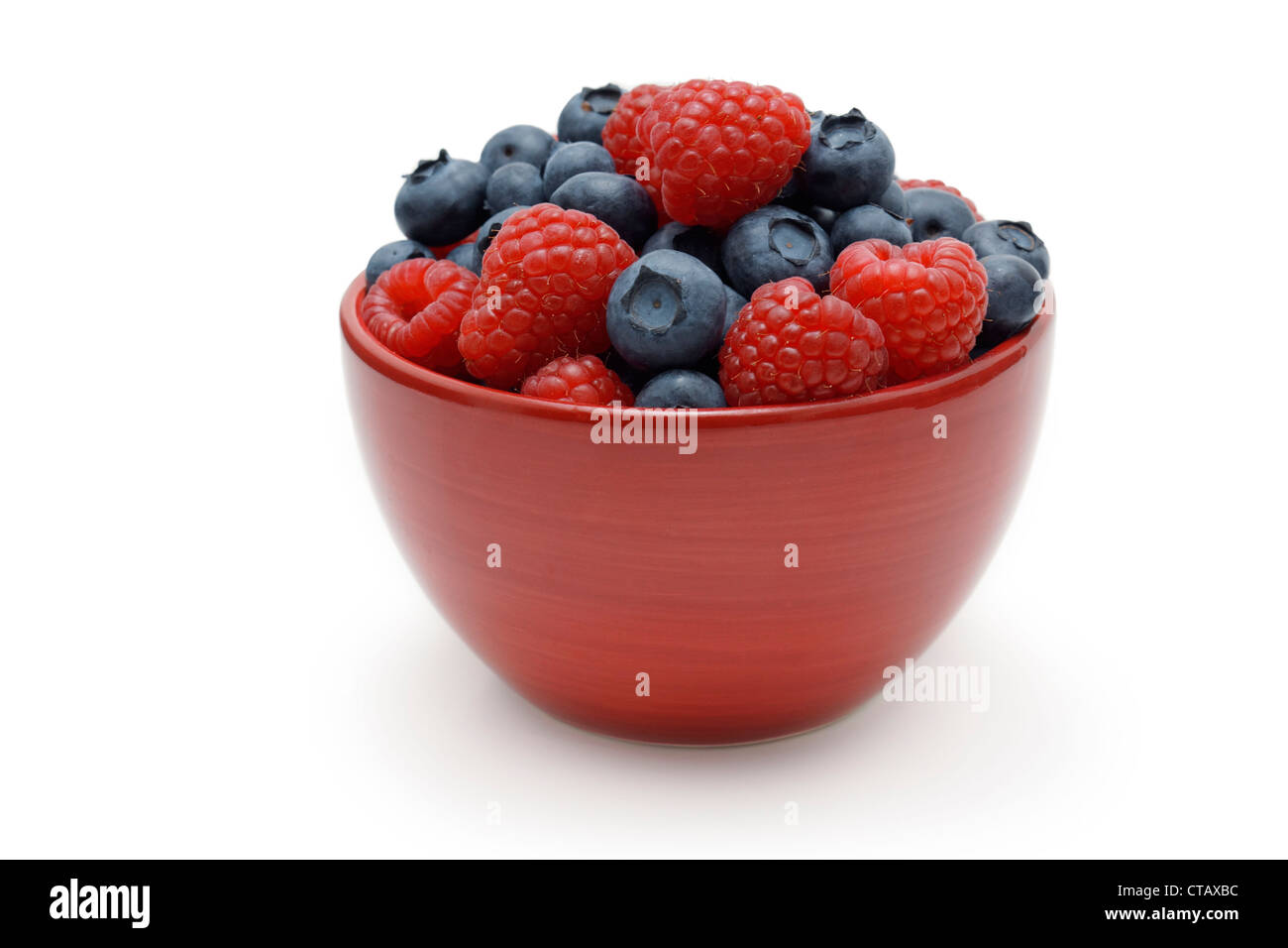 Bowl Fruit, Raspberries Blueberries Stock Photo