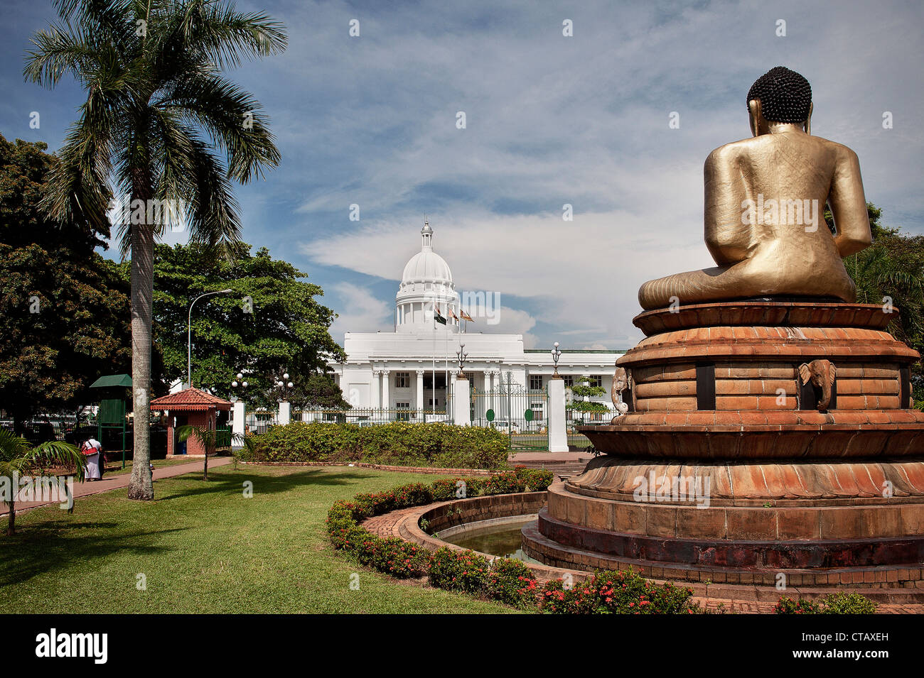 City Hall in Colombo with Buddha figure at Victoria Park, capital, Sri Lanka Stock Photo