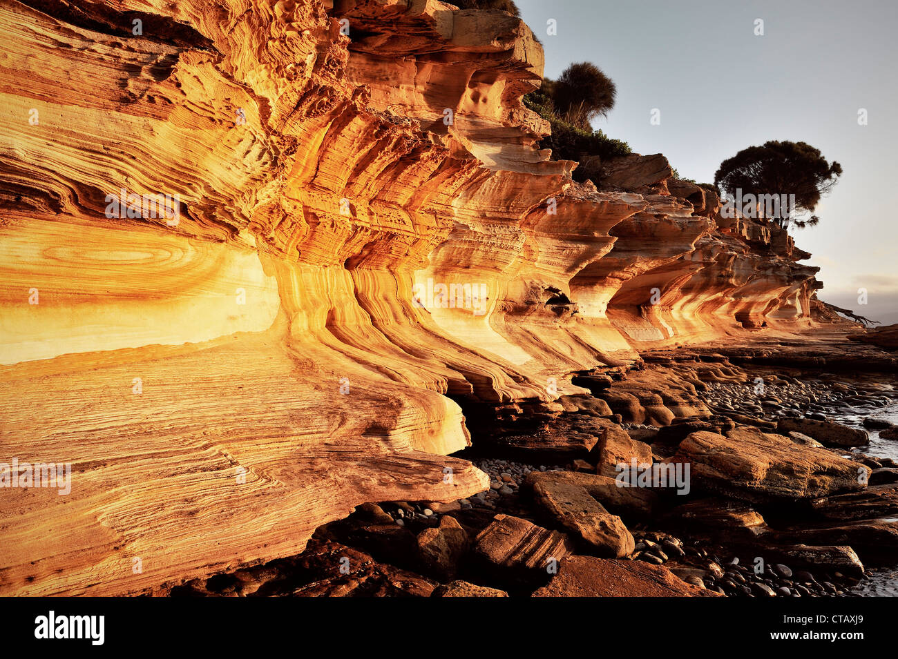 Painted Cliffs at Maria Island, Tasmania, Australia Stock Photo