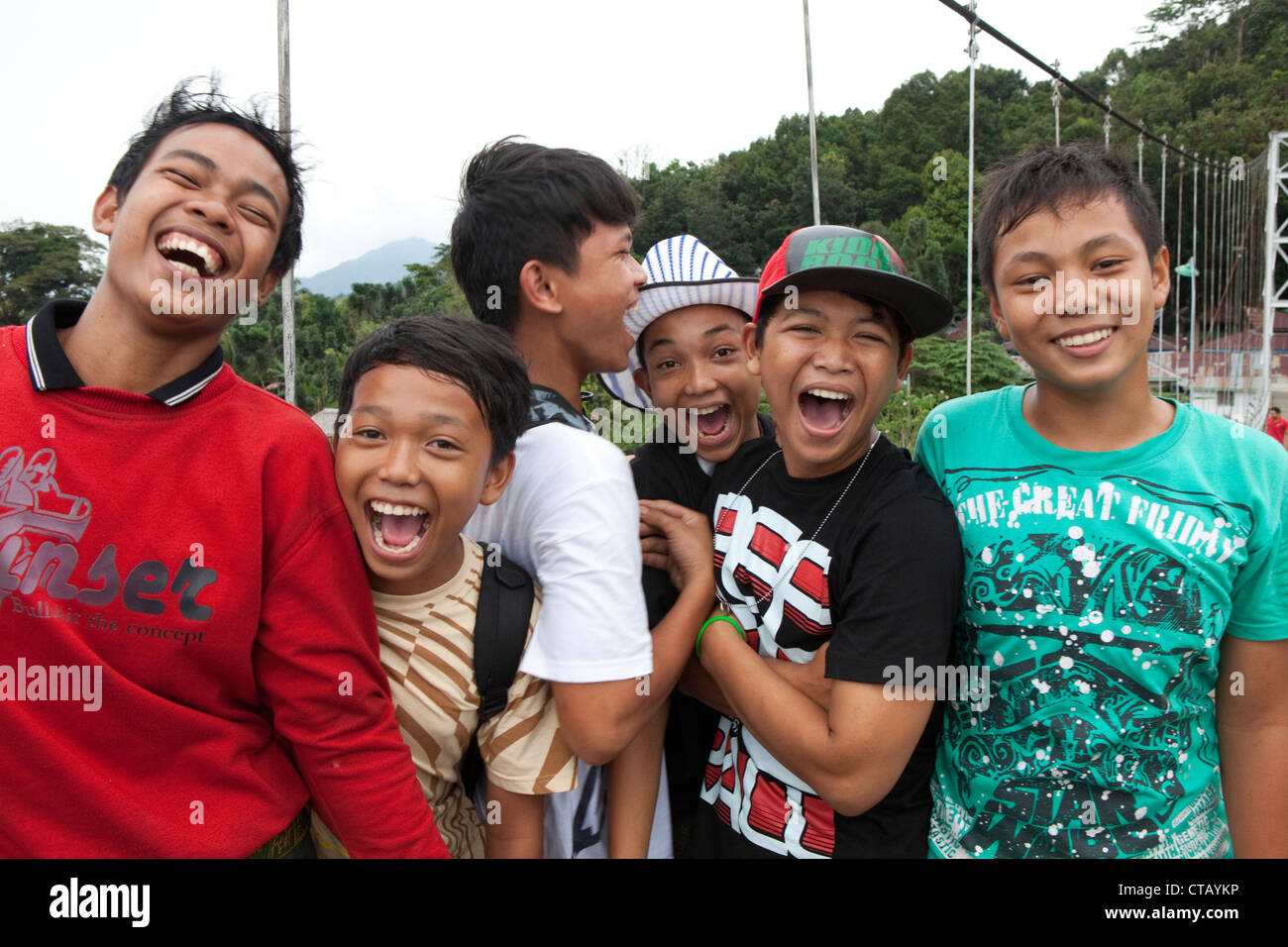 Indonesian teenagers in Bukit Lawang in North Sumatra province, Island of Sumatra, Indonesia, Southeast Asia Stock Photo