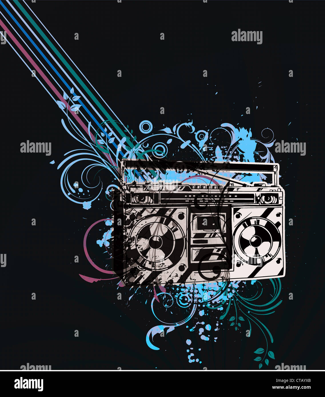 retro concert poster with cassette player Stock Photo - Alamy