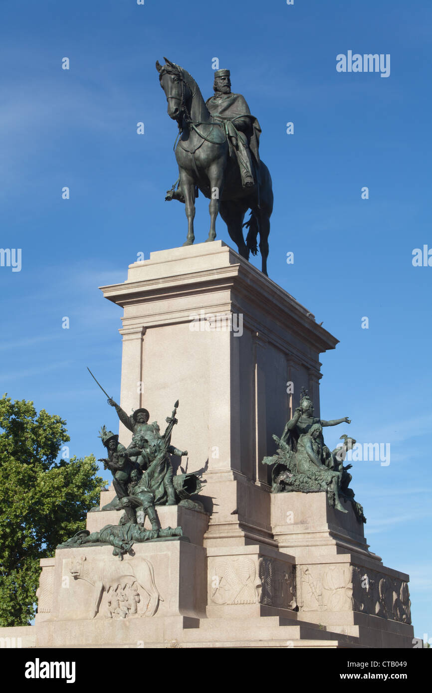 Equestrian monument dedicated to Giuseppe Garibaldi on the Janiculum, square Piazza Garibaldi, Rome, Italy. Stock Photo