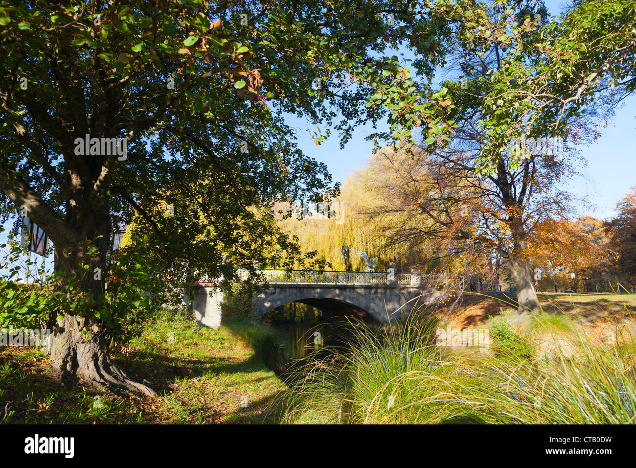Post-quake Christchurch, New Zealand  - the River Avon still wends through the city in Autumn Stock Photo