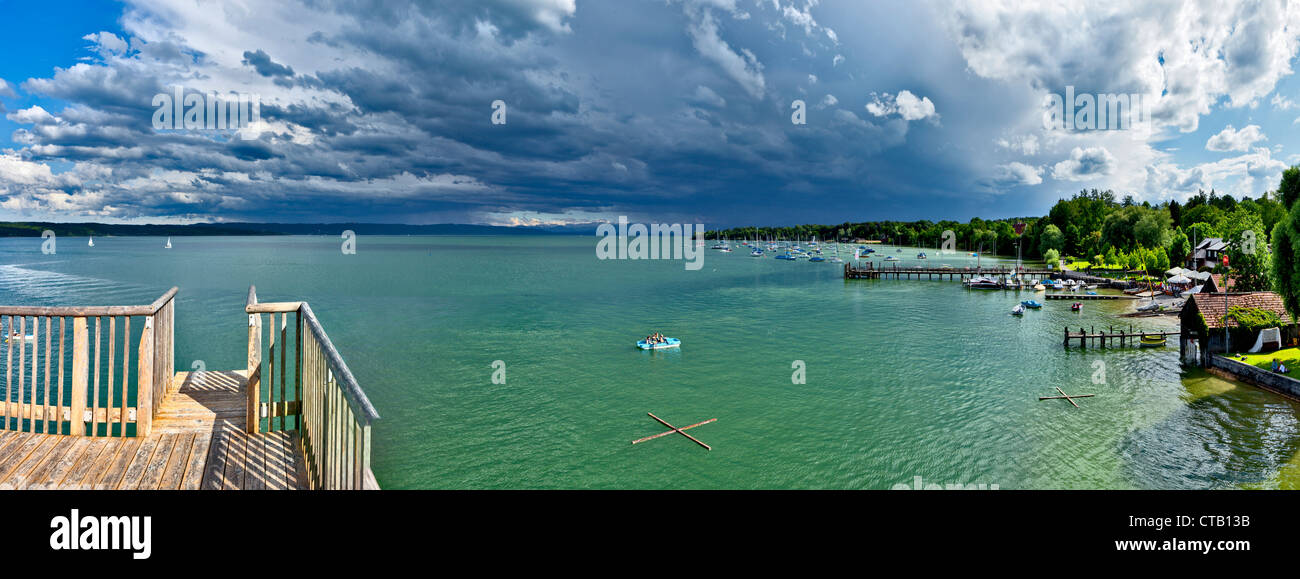 Thunder clouds over lake Ammersee, Utting, Upper Bavaria, Germany Stock Photo