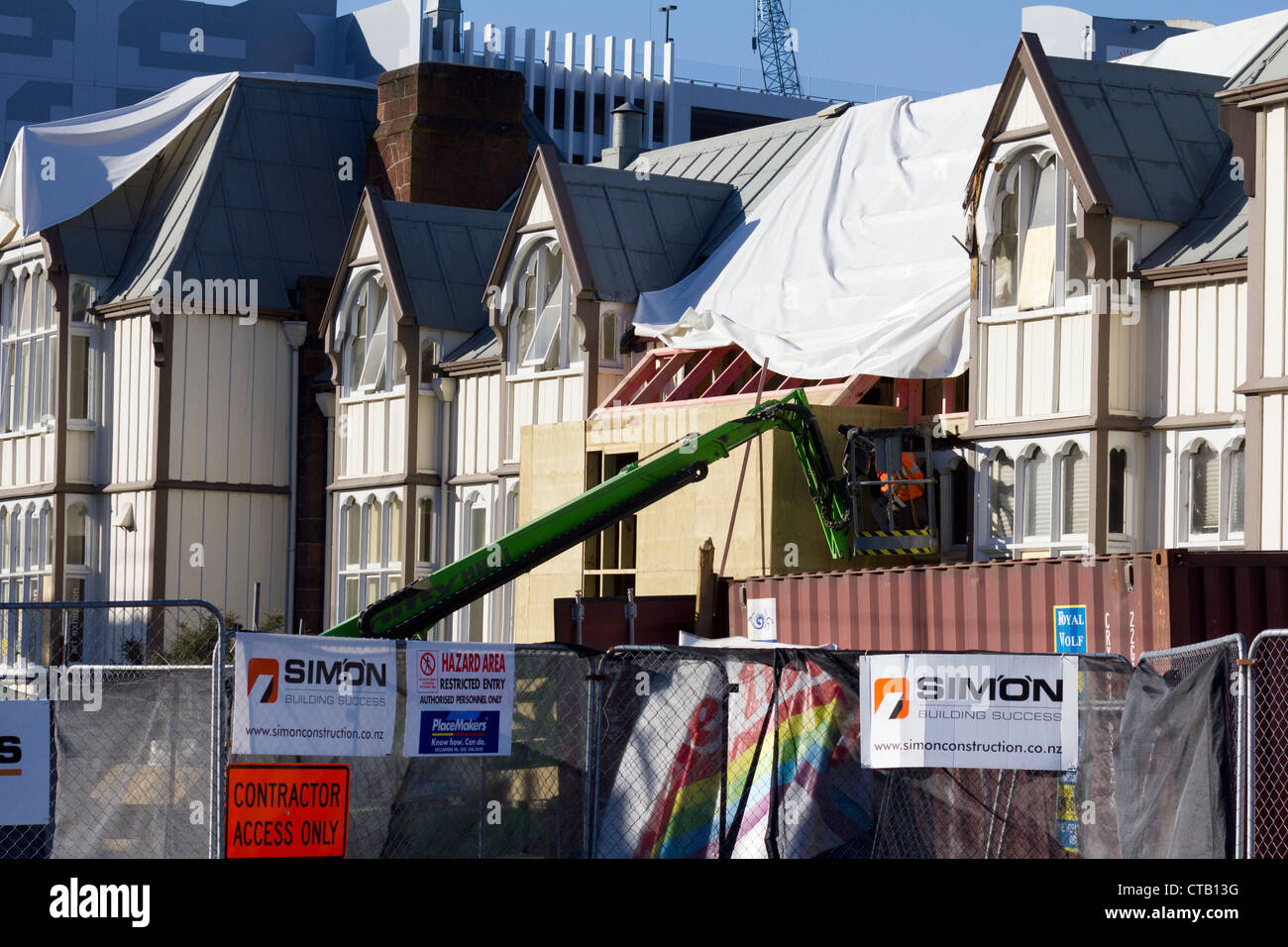 Post-quake Christchurch, New Zealand - damaged buildings in Montreal Street Stock Photo