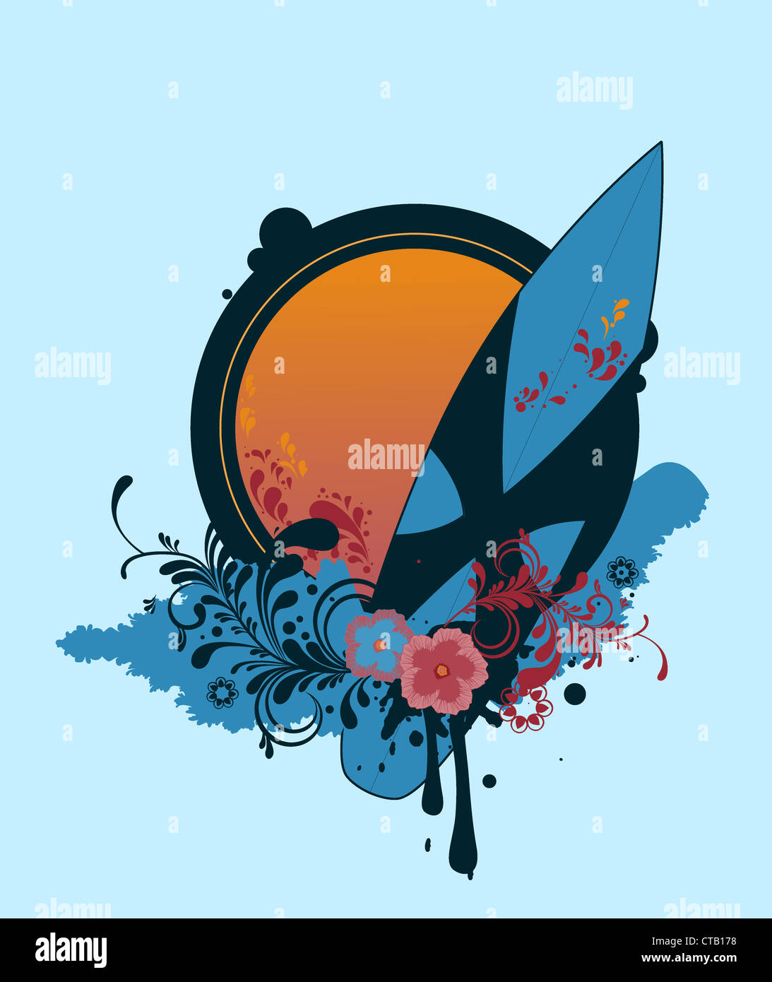 vector summer illustration with surfboard Stock Photo - Alamy