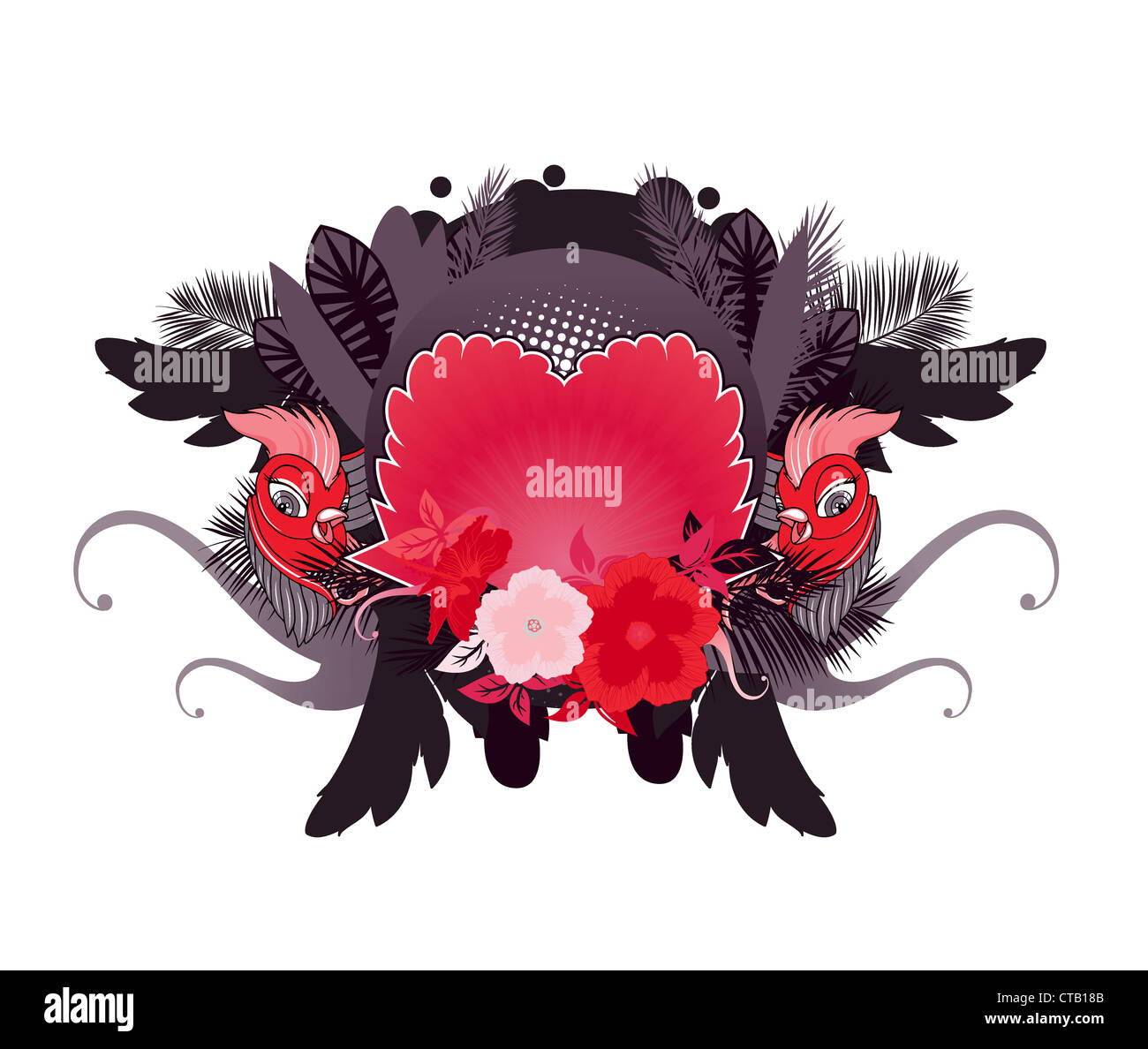 vector abstract floral frame with birds Stock Photo - Alamy