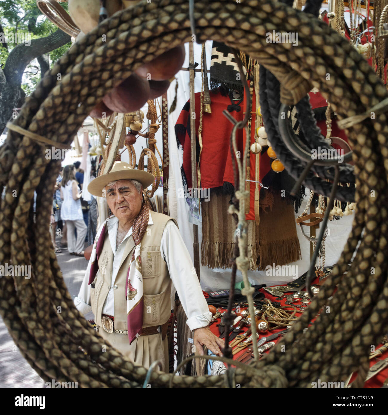 Gaucho with traditional clothes, Antique market, Plaza Dorrego, San Telmo, Buenos Aires, Argentina Stock Photo
