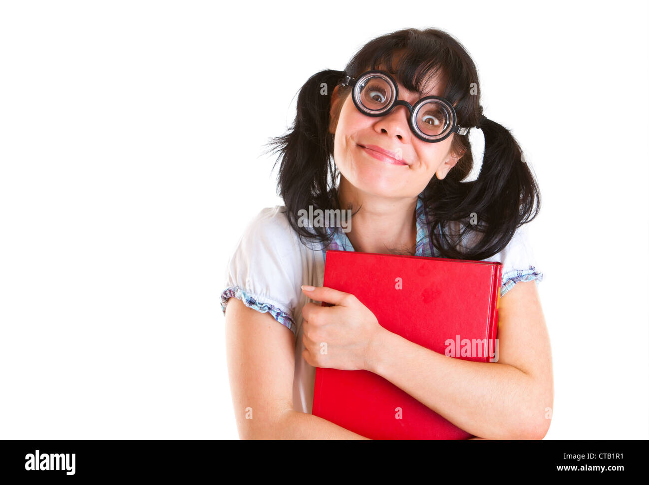 Nerd Student Girl on a white background Stock Photo - Alamy