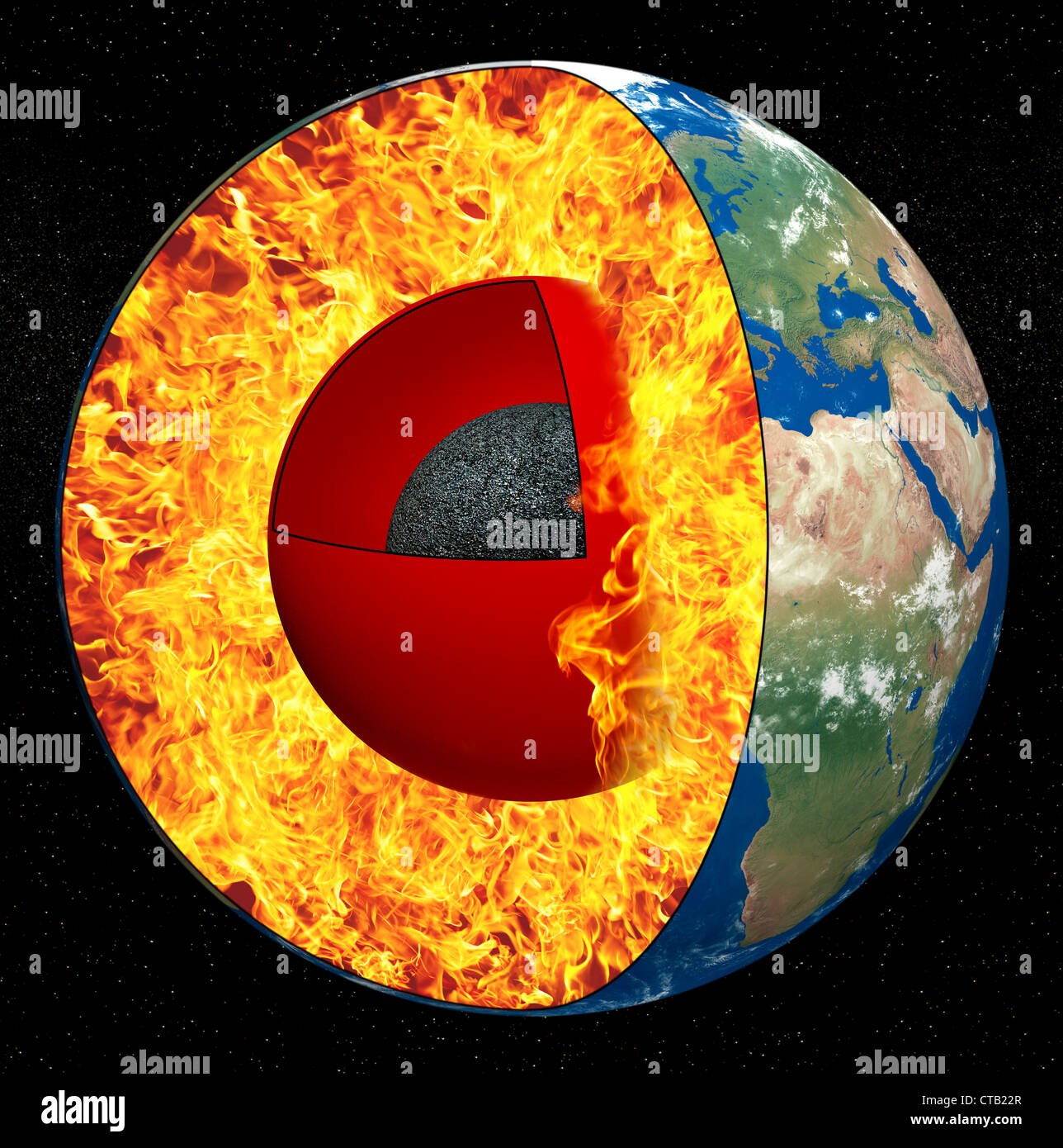 Earth core on a black background Stock Photo - Alamy