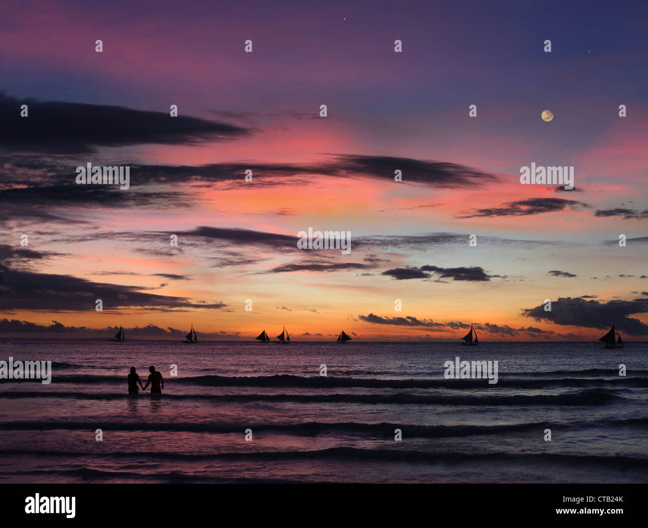 Sunset in Boracay, Panay Island, Visayas, Philippines Stock Photo