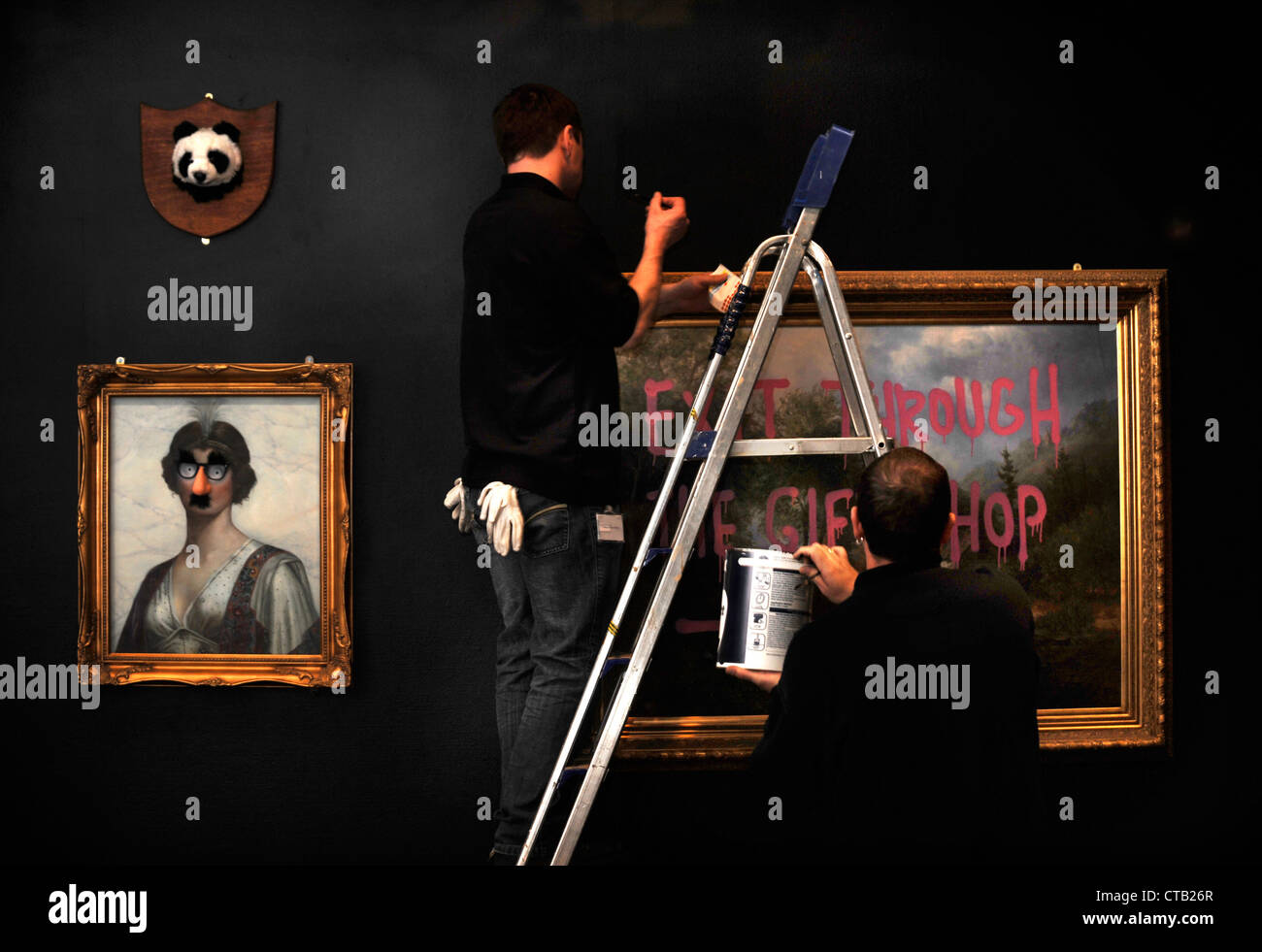 Preparations for the 'Banksy Versus Bristol Museum' exhibition June 2009 Stock Photo